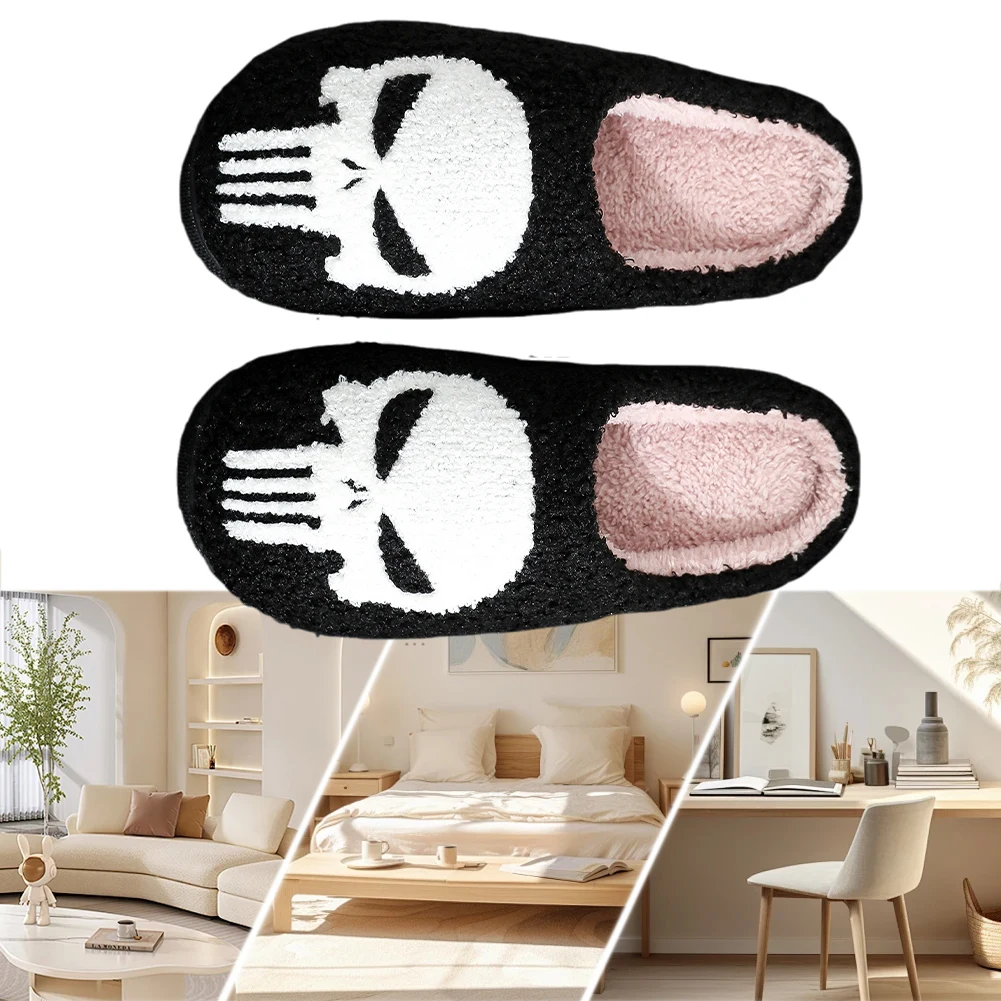 Halloween Skeleton Plush Slippers Closed Toe Slippers Comfortable Thermal Skeleton Slippers Non-Slip for Outdoor Indoor Bedroom