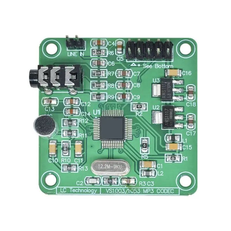 

Плата разработки модуля MP3 A97I-SPI с интерфейсом SPI, кодированием OGG, фильтрацией сигнала управления и встроенной записью (аналог VS1053)