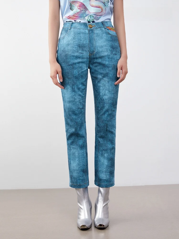 

XMOOM Faionable Print Split Pants Autumn New Sle Versatile l Waist Long Trousers for Young Women 25-29 Years Old