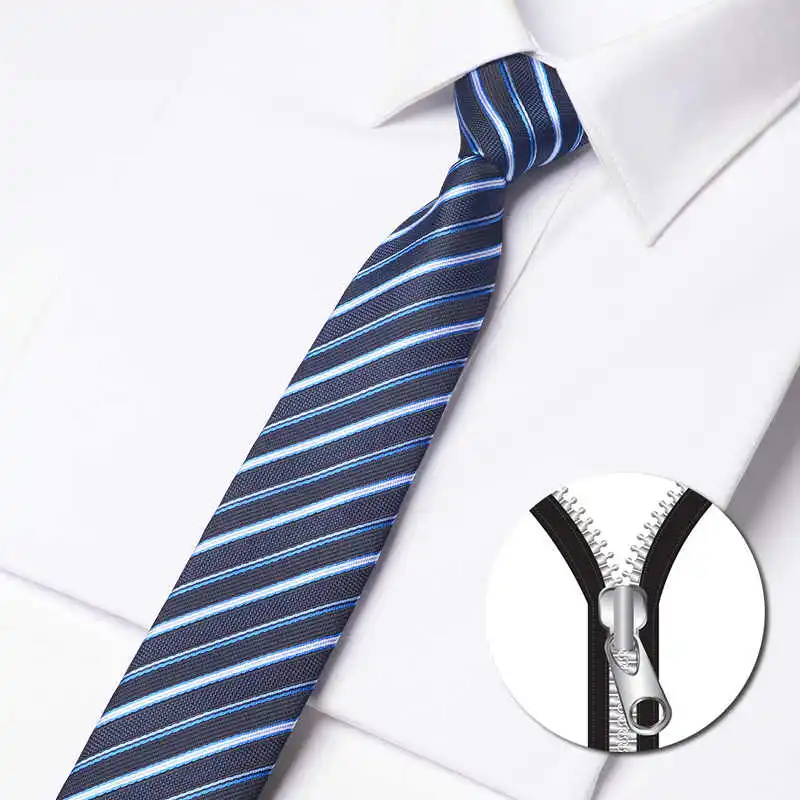 

Black and Blue Striped Fashionable Zipper Tie Men's Shirt Accessory 6cm Narrow Version Slim Fit Business Banquet Zipper Necktie