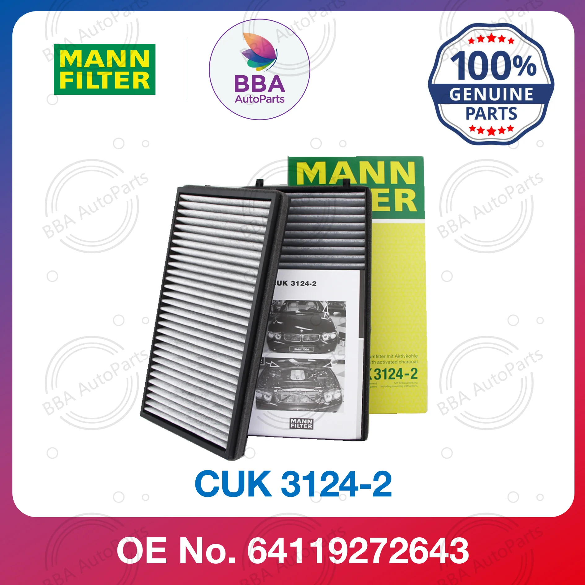 

Mann CUK3124-2 air conditioner filter for BMW 740Li 760Li 730Li 750Li 745Li with OE 64116921019 64119272643