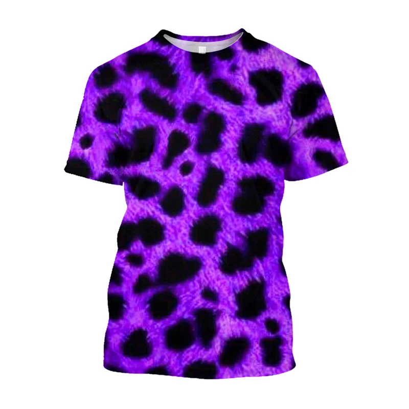 3D Purple Rosered Leopard Graphs Tshirt Mens Oversized Summer Unisex Short Sleeve Tops Casual Loose Streetwear Leopard Clothing