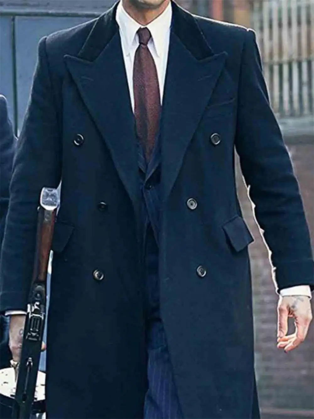 

Black Classic Men's Long Coat Double breasted large lapel Man Winter coat Business Outing Coat