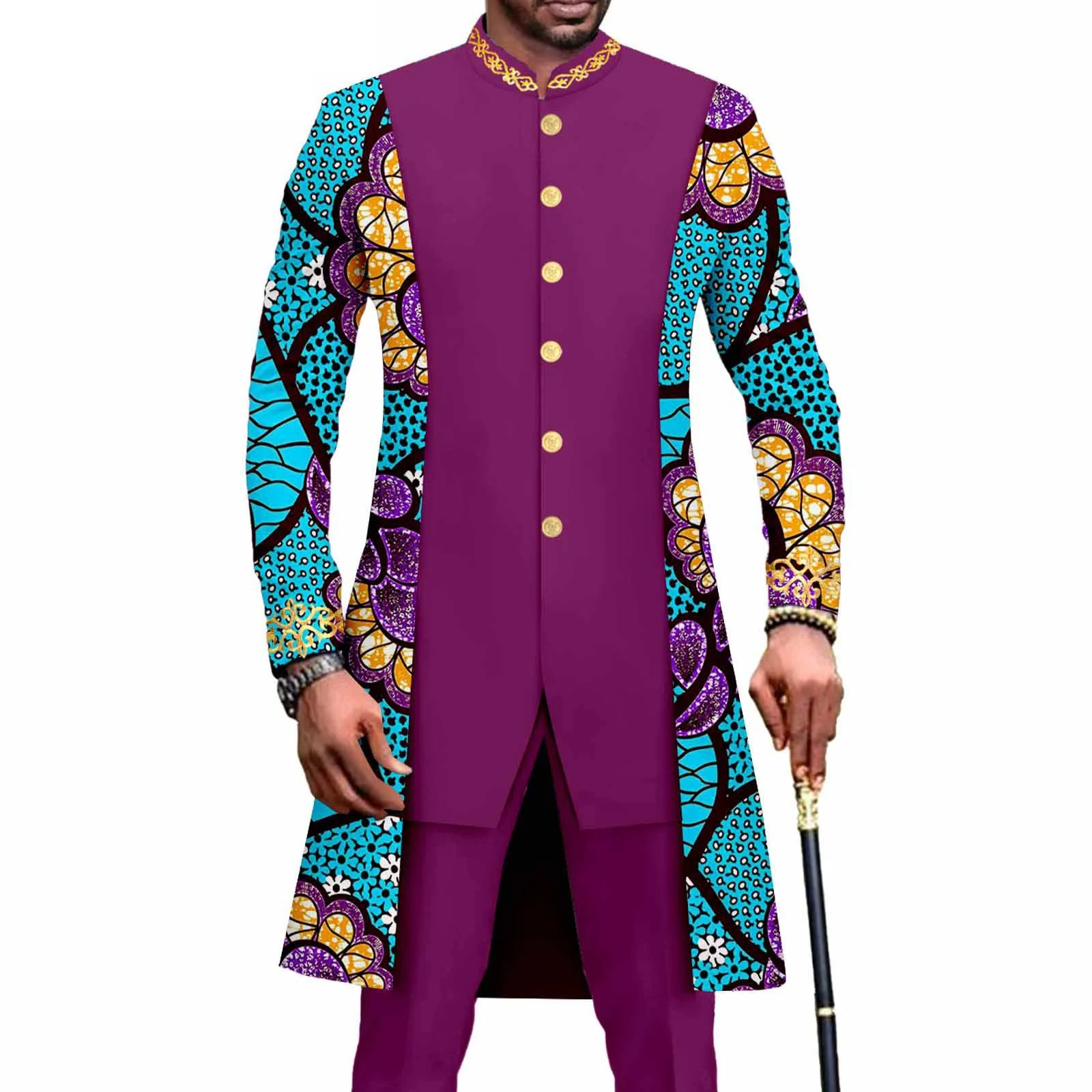 New Men`s Bussiness Suit Slim Fit Embroidery Blazer and Trousers 2 Piece Set Print Outfits Bazin Riche African Clothes