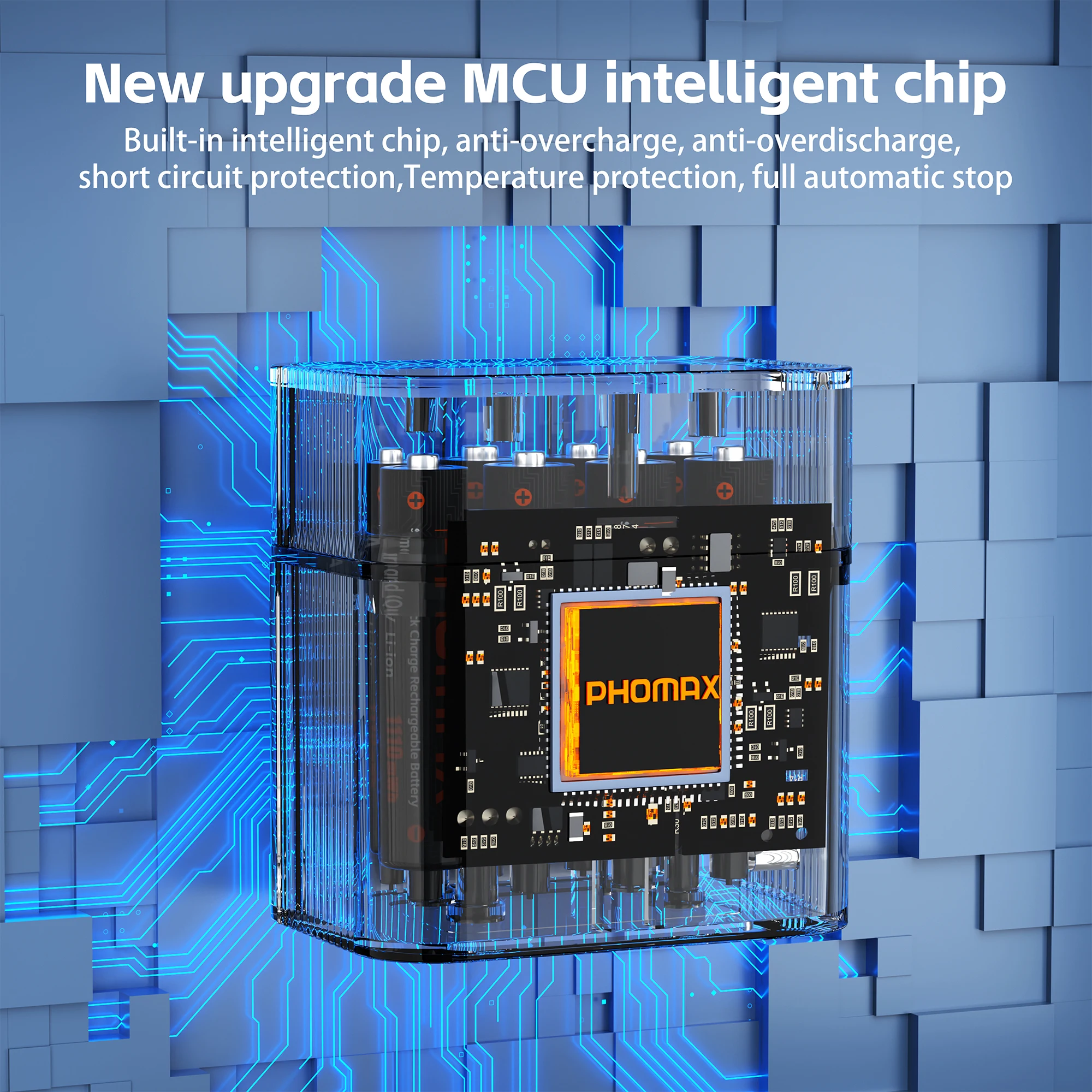 PHOMAX  Fast Charge Smart LED Light Charger 8PCS 1.5V Lithium-Ion AAA Batteries for Scooter Rechargeable Battery Pack