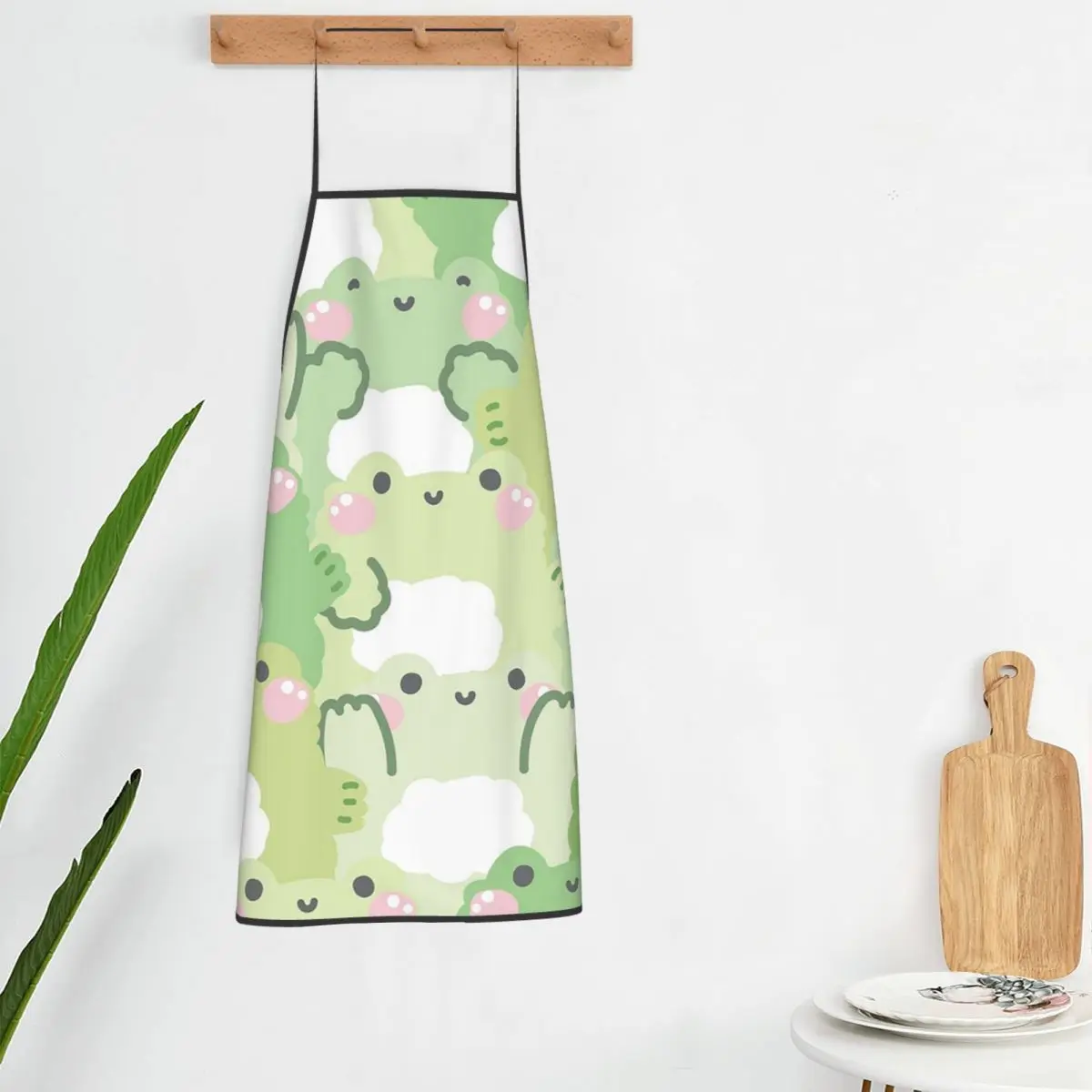 Kawaii Frog Seamless Pattern Cartoon Green Frogs Apron Chef Cooking Tablier Sleeveless Bib Kitchen Cleaning Pinafore Women Men