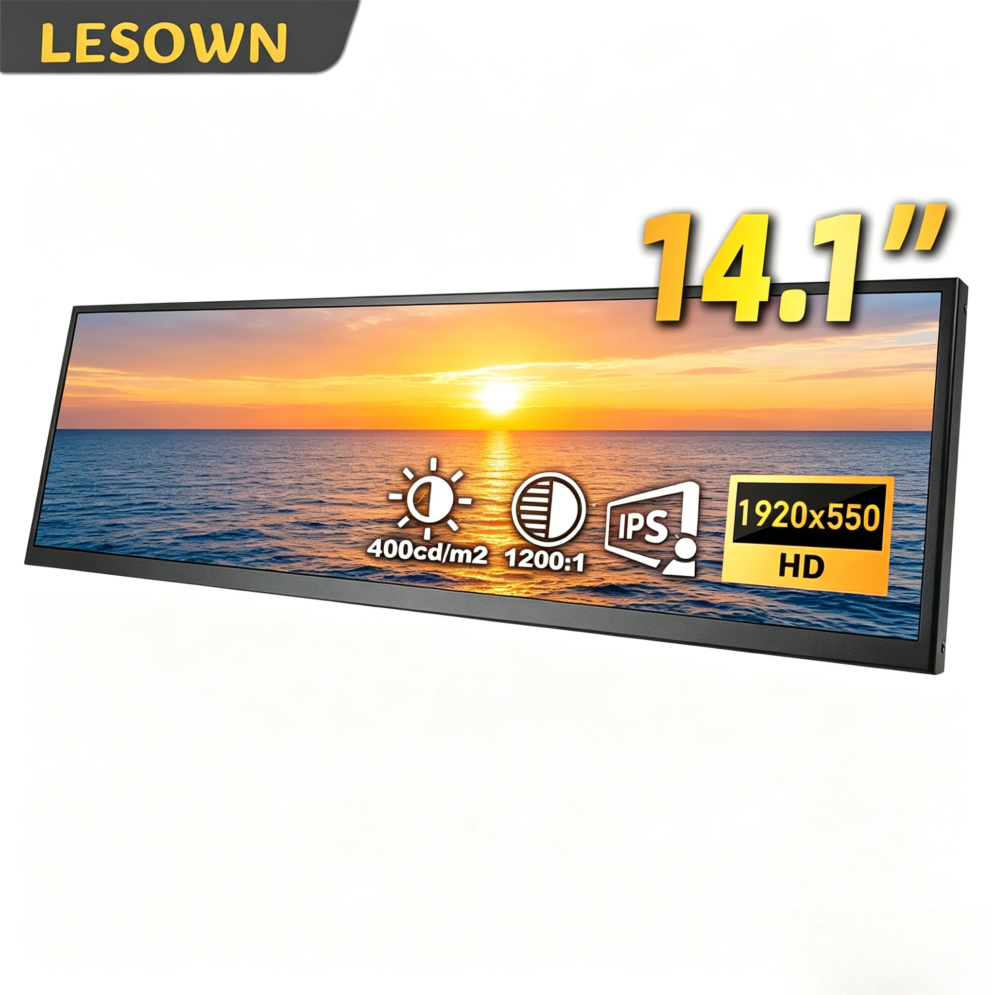 LESOWN 14.1 inch Long Portable Monitor 4K Ultra Wide Touch Screen Capacitive USB C HDMI IPS Laptop PC External LCD Monitor