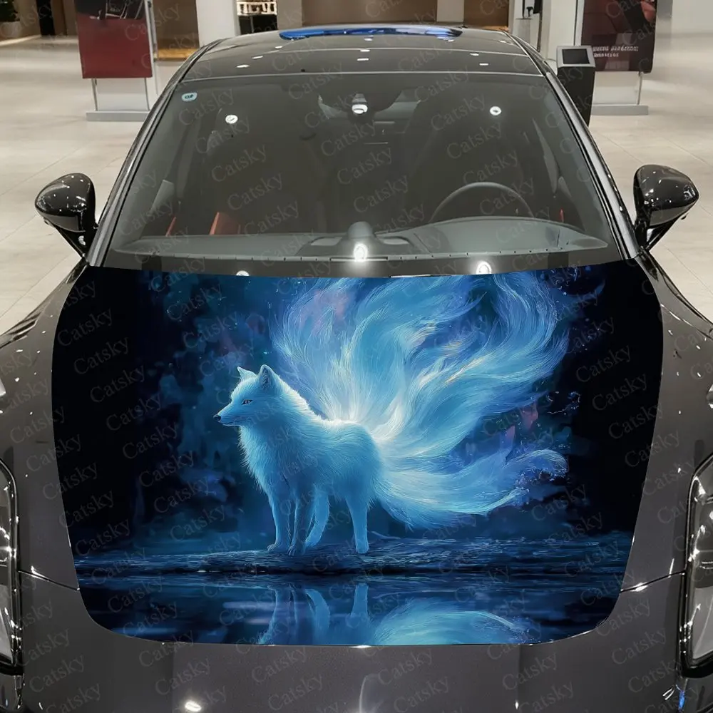 

White Fox Car Hood Stickers, Eye-catching Patterns, Multi-purpose Stickers, Gifts For Friends, Christmas Decoration Stickers