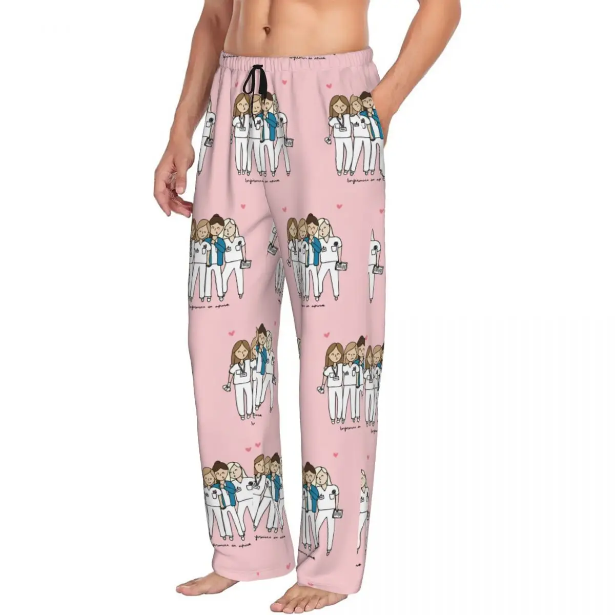 Custom Enfermera En Apuros Doctor Nurse Medical Health Pajama Pants Sleepwear Men Elastic Waistband Sleep Bottoms with Pockets