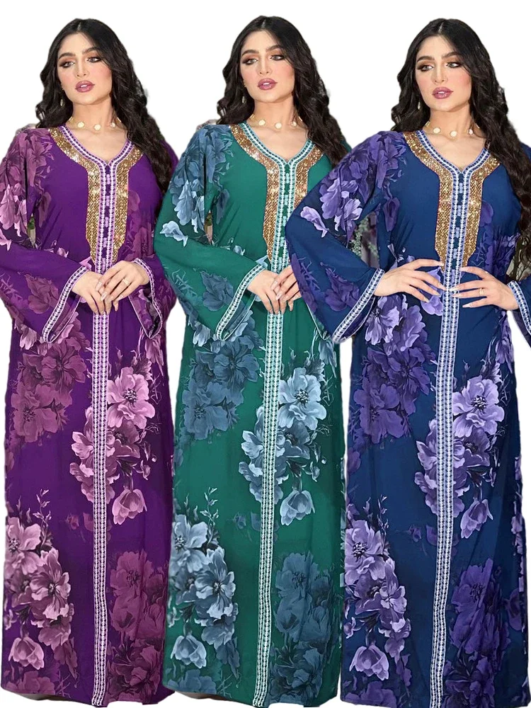 

Eid Muslim Jalabiya Dress For Women Morocco Party Dresses Abaya Woman Ramadan Print Dubai Kaftan Robe Longue Vestidos Largos