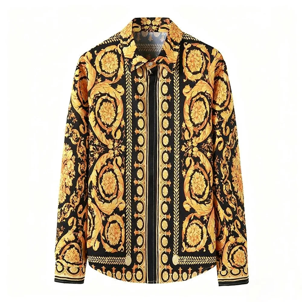 Mens Single-Breasted Casual Business Long Sleeve Shirt European European Palace Pattern Plant Vineman 3d Print Hawaiian Shirt