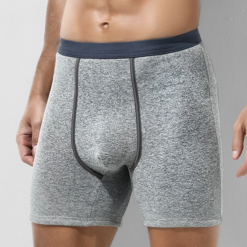 

2PC Men's warm underwear plus velvet anti - wear leg extension autumn and winter middle - aged flat shorts