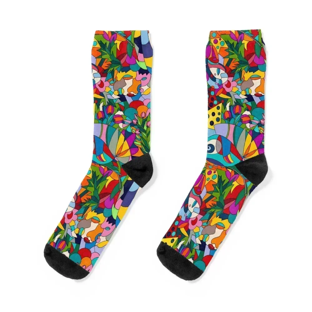 

A bird told me - Cubism style colorful pattern design by Fugenzo Socks Running short Crossfit loose Socks Woman Men's