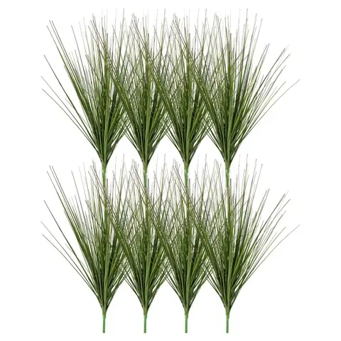 Garden Artificial Grass Plant, 27 inch Faux Onion Grass Fake Greenery Shrubs Plant, Premium PVC for Indoor Outdoor House Home Garden Office Room Décor, Housewarming, 8 Pack Green