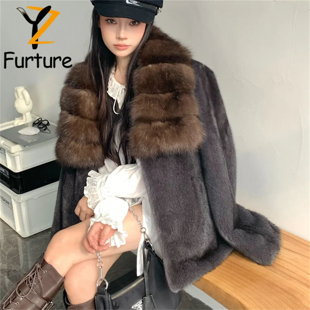 YZ Real Mink Fur Coat Winter Women New Fashion High Grade Lapel Sable Fur Women Coat Thick Warm Real Mink Fur Jackets Femal 2024