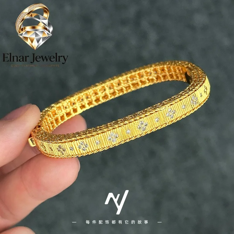 

Elnar Jewelry Luxury 24K 9999 Pure Gold real gold Light Luxury Italian Brushed Court Style Drill Buckle Bracelet for Women