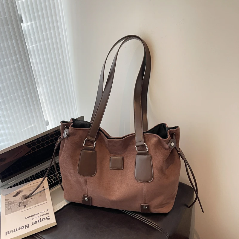 

Повседневные женские замшевые сумки на плечо большой вместимости, новинка 2025, простой дизайн, сумка для покупок, высококачественные универсальные сумки-тоут для поездок на работу