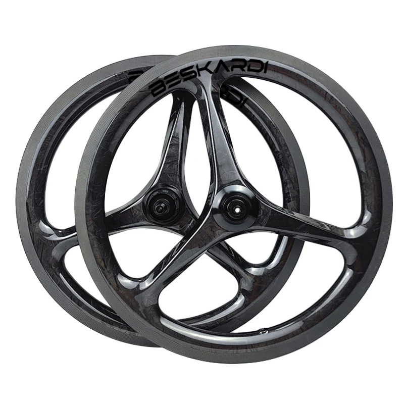 1 PCS 16 Inch 349 3 Spoke Carbon Wheel Ceramic Bearing 16\'\' Folding Bike Trispokes Front Wheels 74mm Beskardi For Brompton