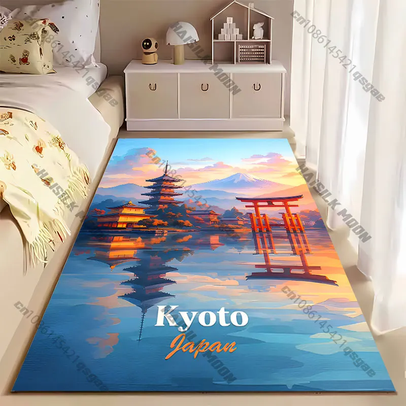 Serene Japanese cultural landscape reflection carpet Yoga living room room decor children's crawling mat doormat area rug
