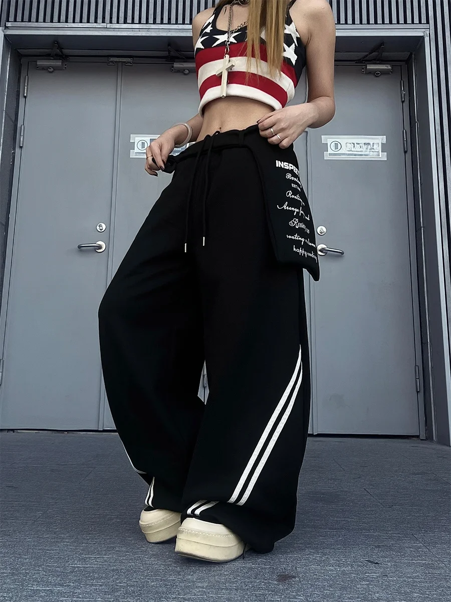 

Американские ретро-брюки с дизайнерским поясом, на флисовой подкладке, свободные, в полоску, с широкими штанинами, повседневные брюки