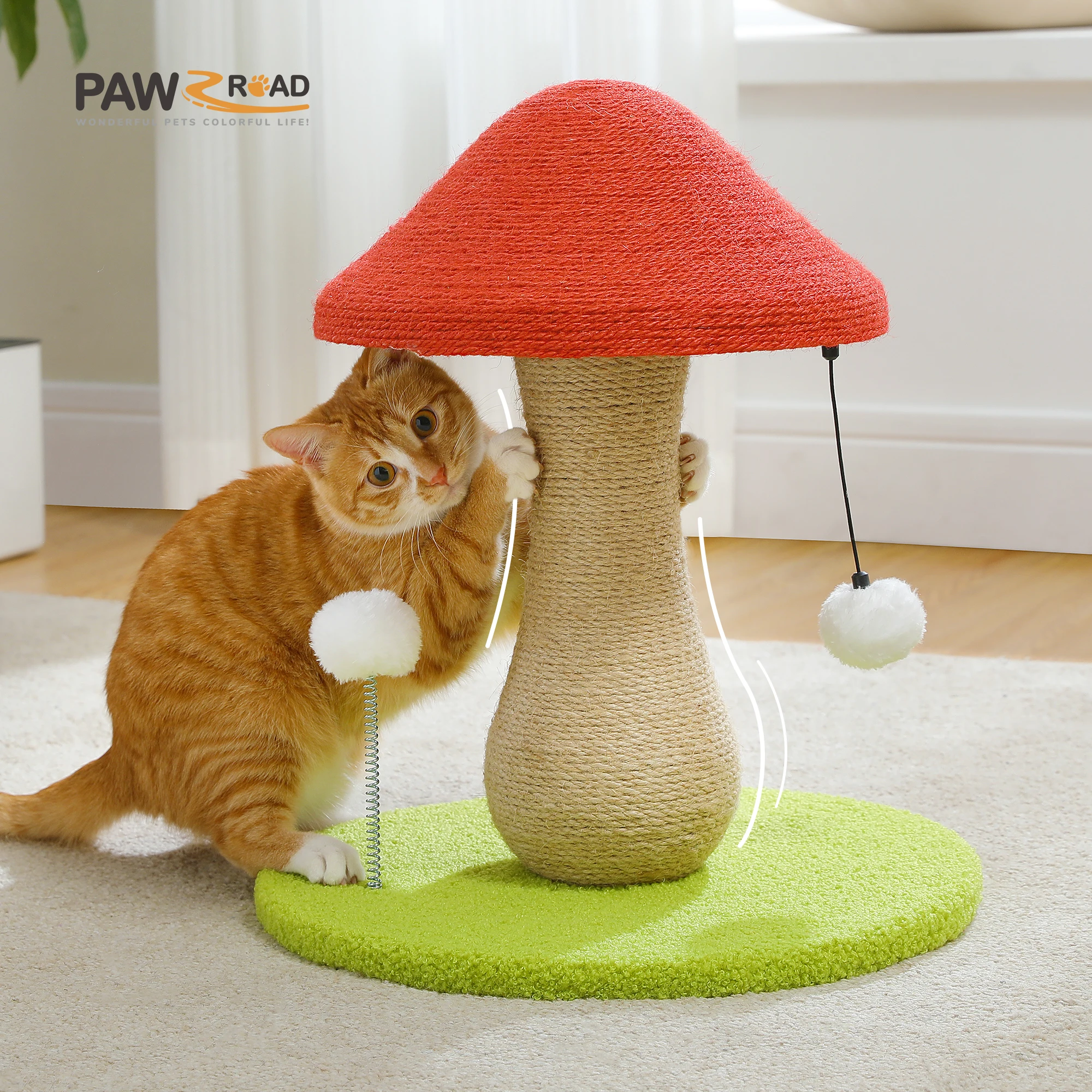 Small Cat Scratching Post with Spring Ball, Mushroom Scratcher, Indoor Natural Scratching Post, Pet Kitten Toys