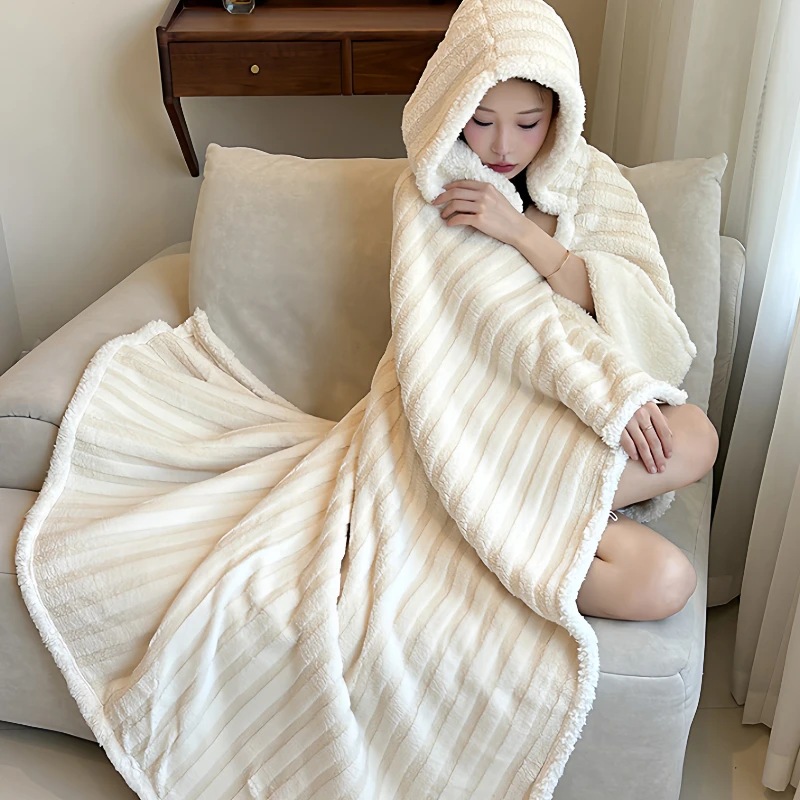 Extended Thickened Lunch Break Shawl Blanket Comfortable Wrinkle-resistant Student Lazy Cape Air Conditioning Warm Blanket