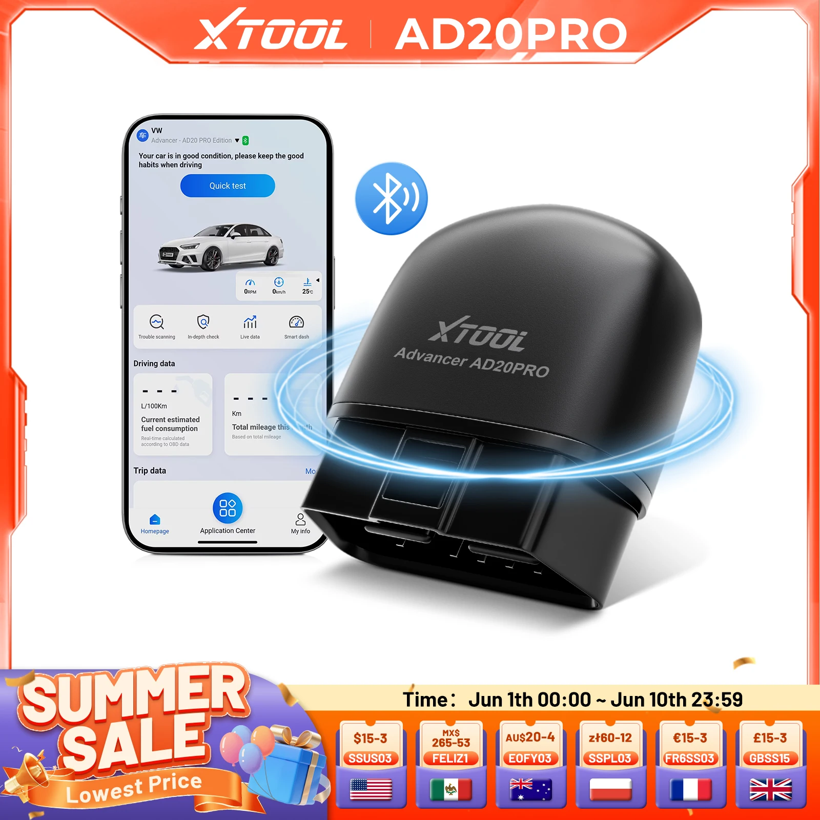 

XTOOL AD20PRO Code Reader IOS Android OBD2 Scanner Oil Reset AD20pro Car Diagnostic Check Engine Light Battery Test Free Update
