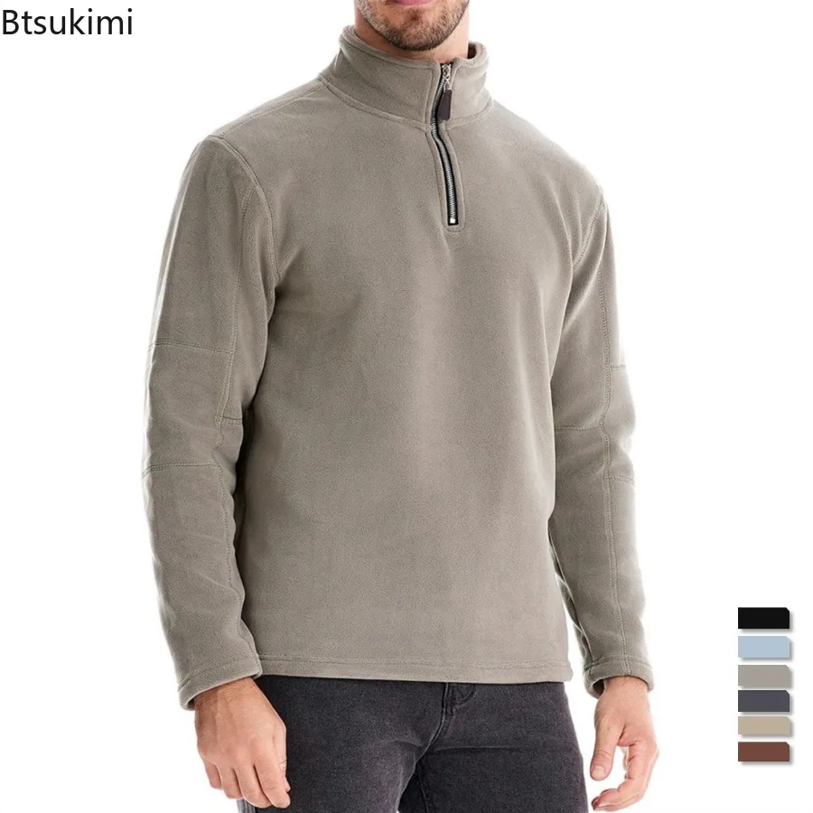 Men Clothing Autumn Winter New Long Sleeve Polar Fleece Hoodies Thicken Warm Half Zip Stand Collar Pullover Sweatshirts for Men
