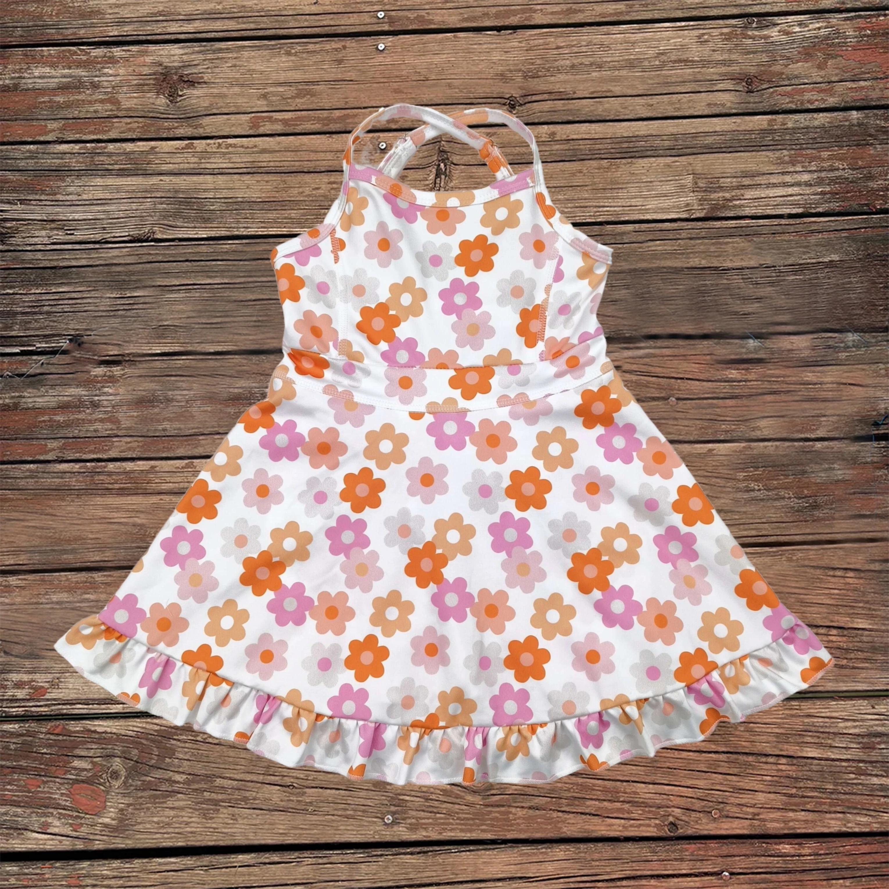 Wholesale Baby Girl Strap Colorful Daisy Skorts Toddler Summer Athletic Ruffle Knee Length Dress Kids Children Yoga Clothes