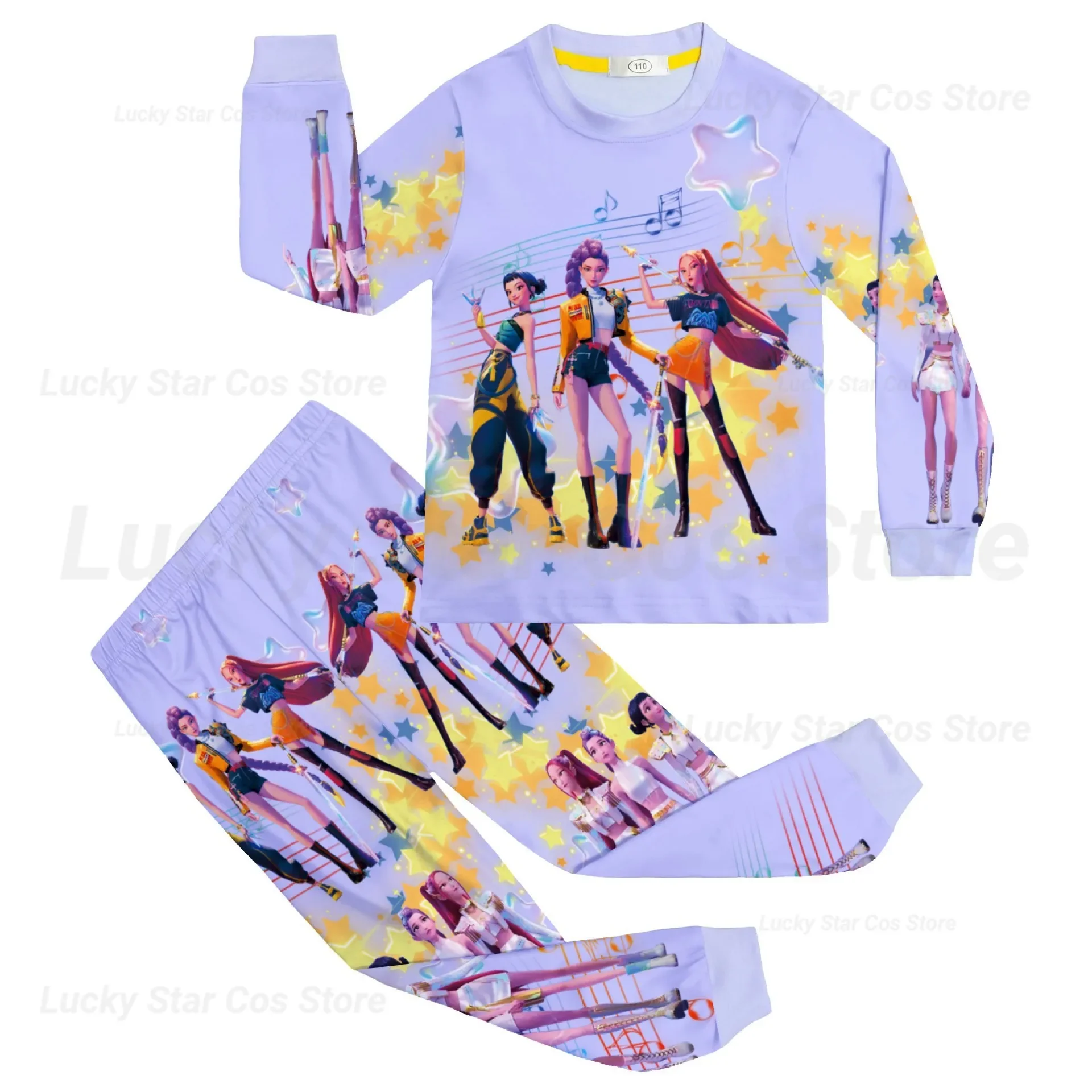 

K-Pop Anime Demon Hunters Idol Rumi Clothes for Kids Zoey Costume Soft Sleepwear Girls Homewear Long-sleeved Pants Pajamas Set