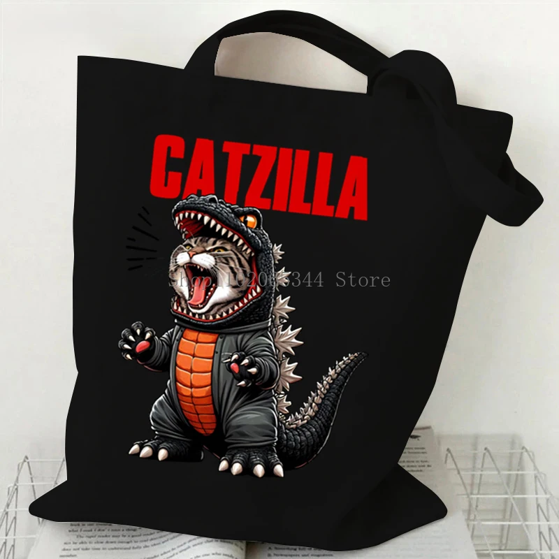 New Funny Dinosaur Cat Harajuku Shoulder Bag for Women Casual Cartoon Scream Cat Shopping Bag Fashion Street Handbags for Lady