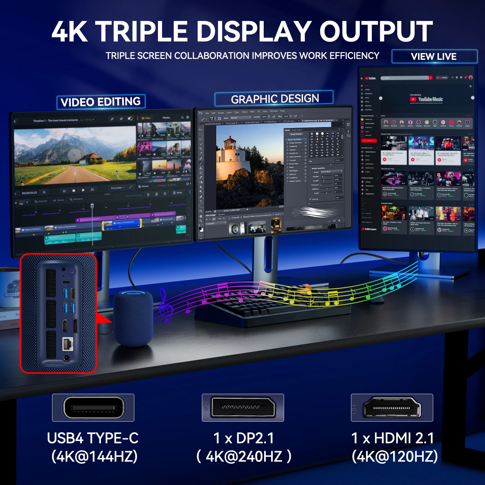 SOAYAN EXR1 كمبيوتر صغير AMD Ryzen 7 8745HS DDR5 4800MT/s 32GB 1TB SSD مكبرات صوت ستيريو مدمجة WiFi6 BT5.2 كمبيوتر ألعاب سطح المكتب