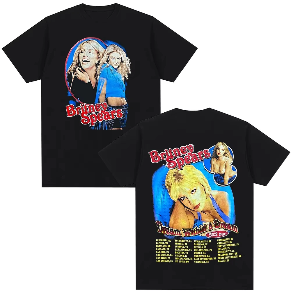 Camiseta de hip-hop a la moda para hombres y mujeres, camiseta con patrón de Britney Spears Metal Rock, camiseta Retro de manga corta Harajuku