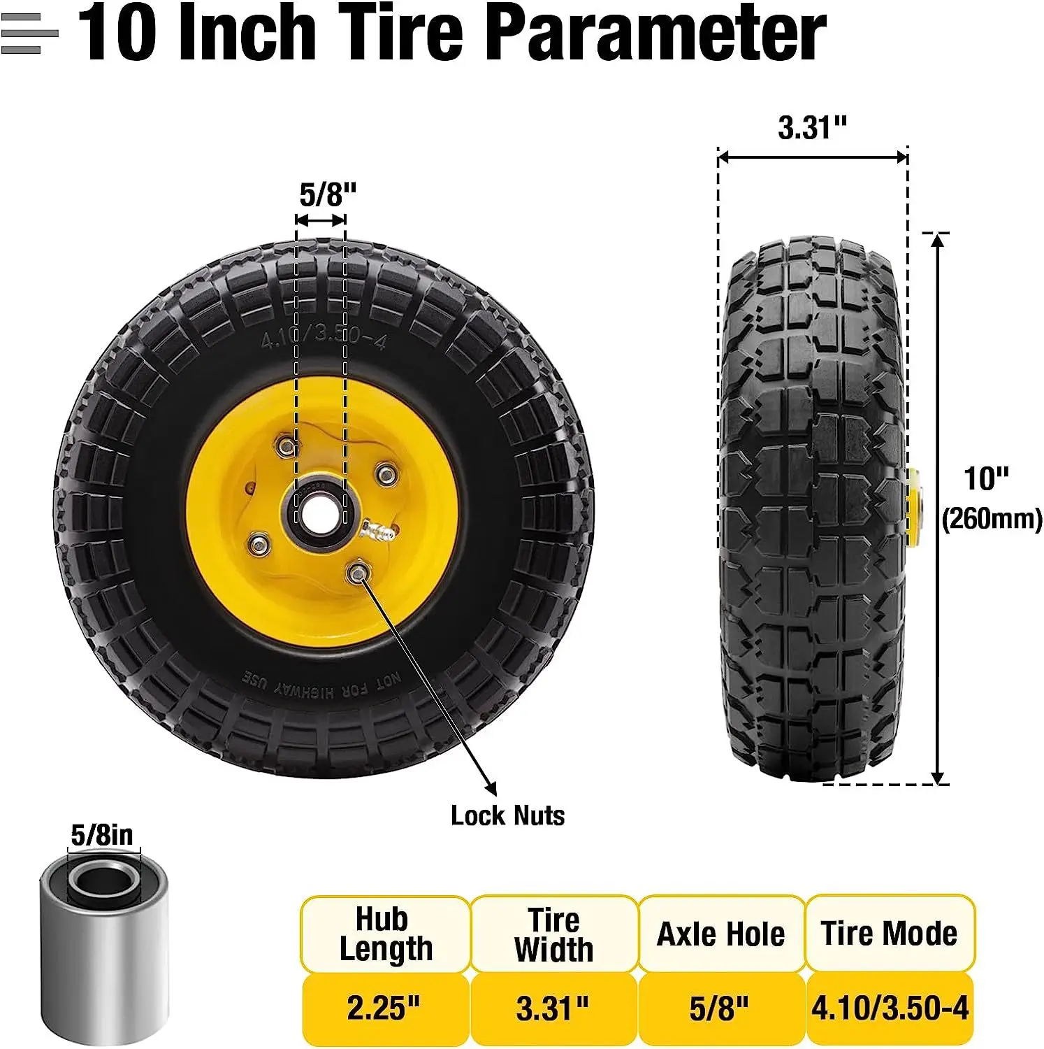 10 inch 3.50-4 polyurethane foam wheels, trailer wheels, tool wheels