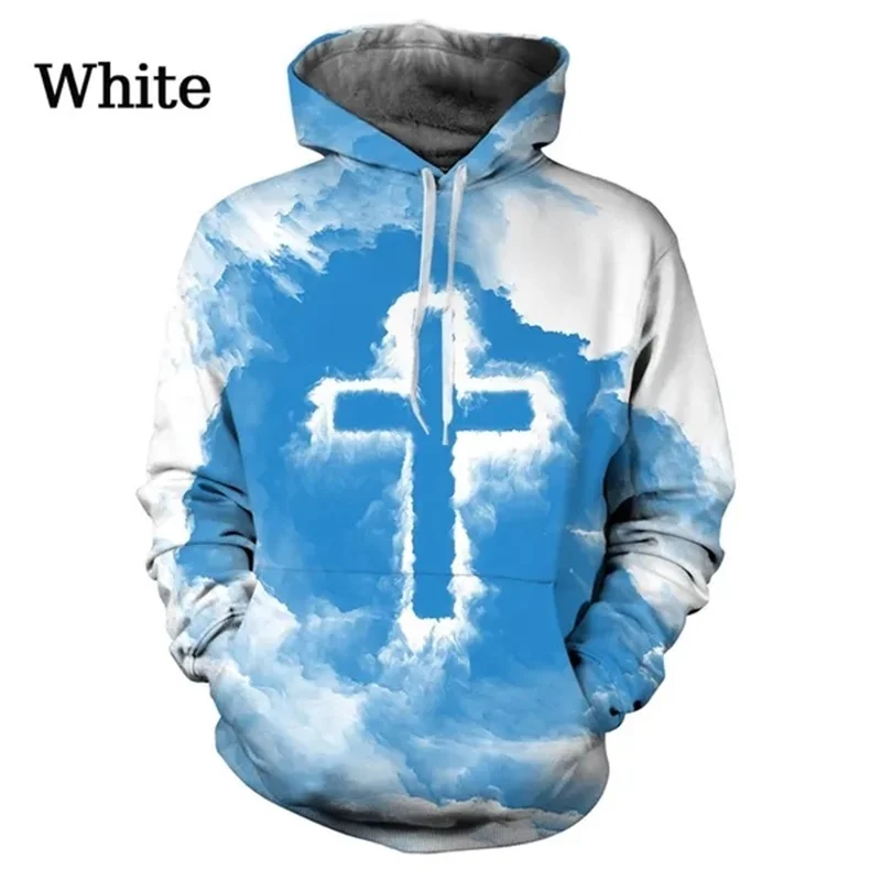 3D Printed Christian Hoodie For Men Colorful Cross Pattern Long Sleeves Fashion Autumn Casual Sweatshirt Loose Pullover Hoodies