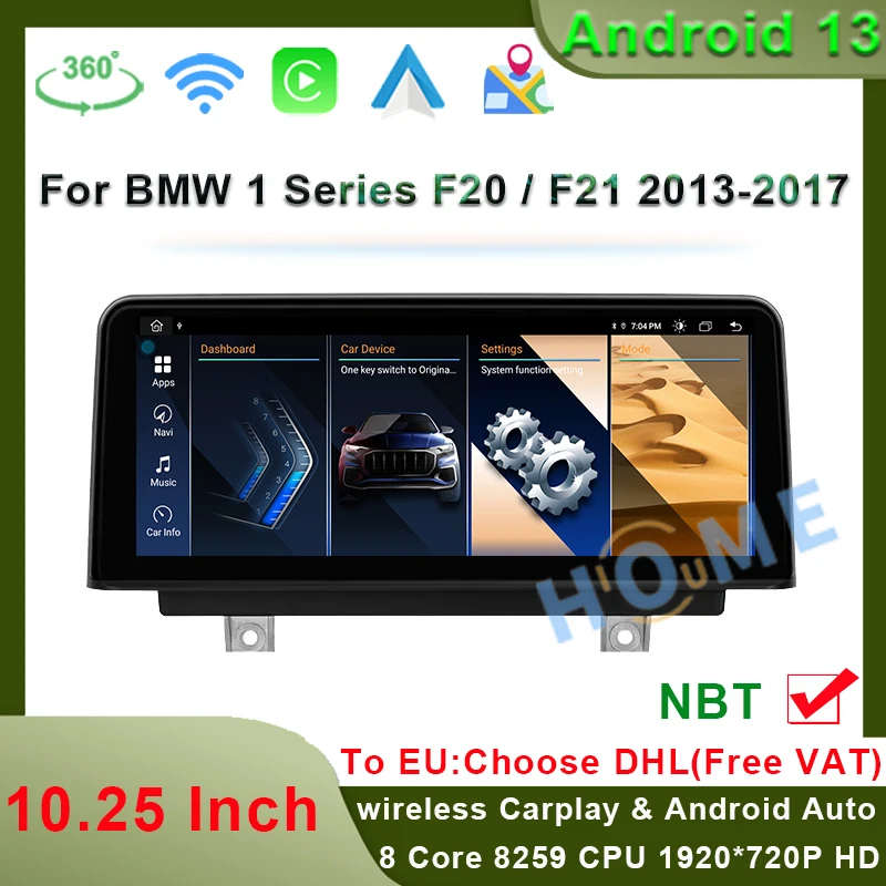 

Android 13 Wireless Apple Carplay Auto Multimedia Display Screen For BMW 1 Series F20 F21 2013 -2017 NBT System 4G WIFI GPS Navi