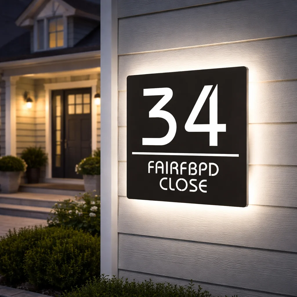 Personalized House Number Sign LED Light 3D Illuminated Laser Cut Acrylic Modern Name Address Plaque OutDoor Plate Lighting Wall