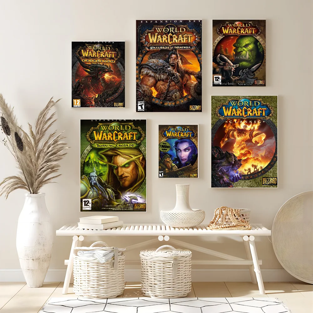 W-World of W-Warcraft Game Self-adhesive Art Poster Decoracion Painting Wall Art White Kraft Paper Home Decor