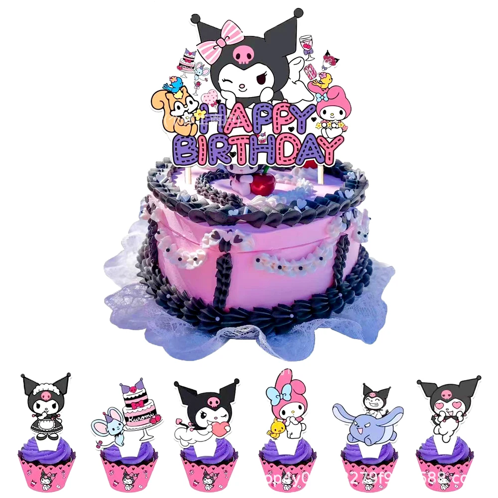 13pcs/lot Kids Girls Favors Baby Shower Kuromi Theme Cake Topper Happy Birthday Events Party Decoration Cupcake Picks