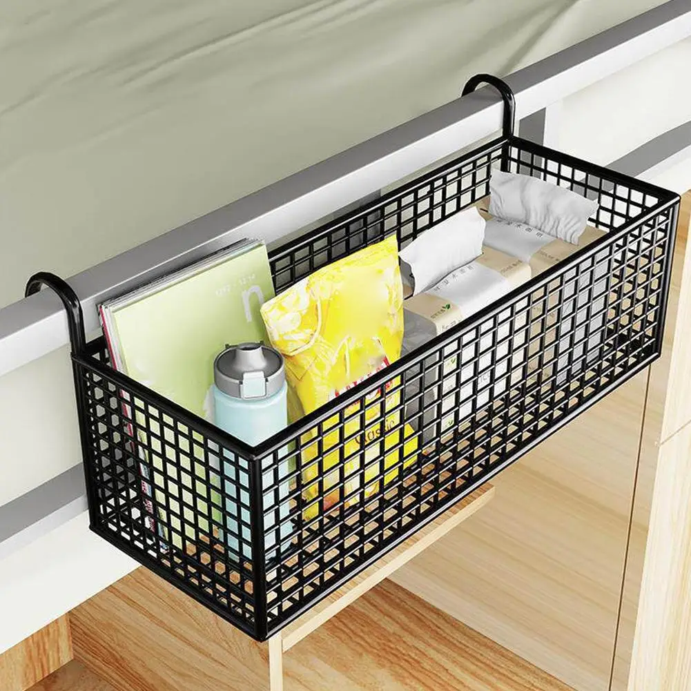 Bedside Hanging Storage Basket White Metal Wire Organizer For Bunk Bed Dorm Room Desktop Shelf Rack Spacesaving Sundries ﻿
