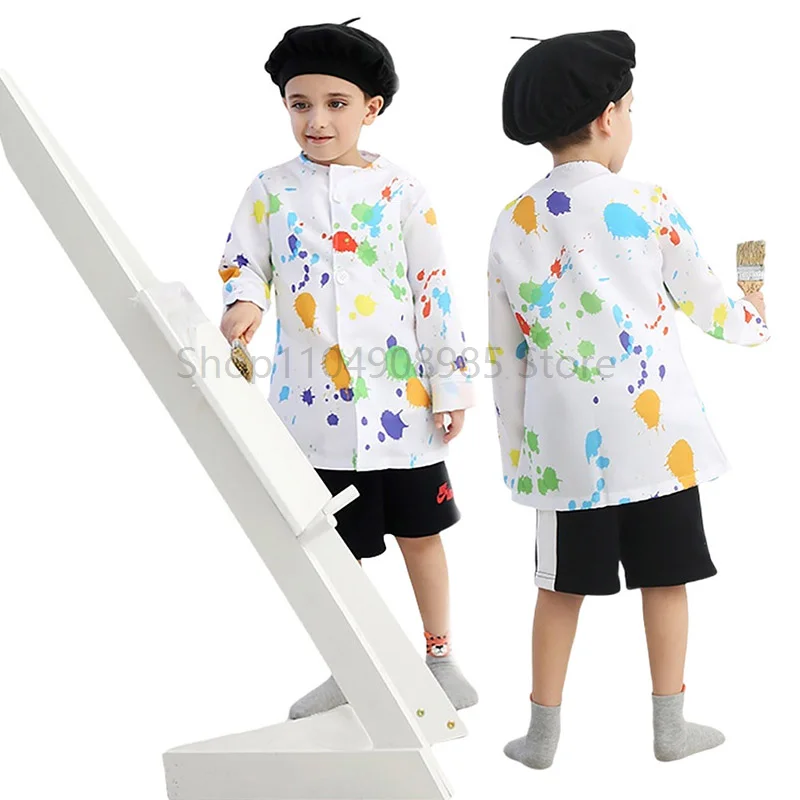 

Children's Little Painter Dress Up With Beret Hat For Boy Girls Professional Cosplay Outfits Artist Stage Play Clothes