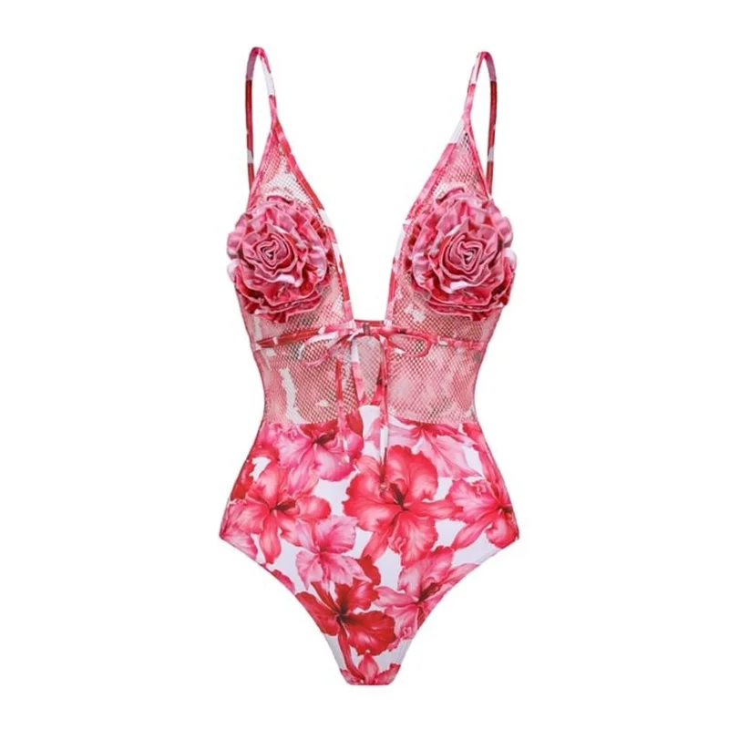 Tengweng 2024 3D Flower One Piece Swimsuit and Skirt Swimwear Women Push Up Bodysuit Monokini Swim Suit Bathing Suit Beachwear