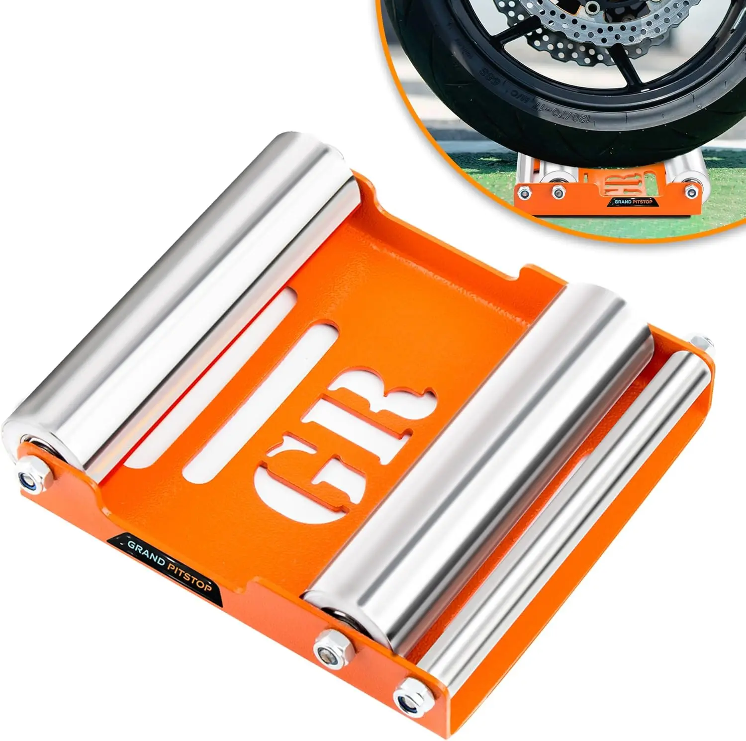 

Motorcycle Wheel Cleaning Stand - Portable Roller for Tire Maintenance & Chain Lubrication, Fits Bikes Under 485 lbs
