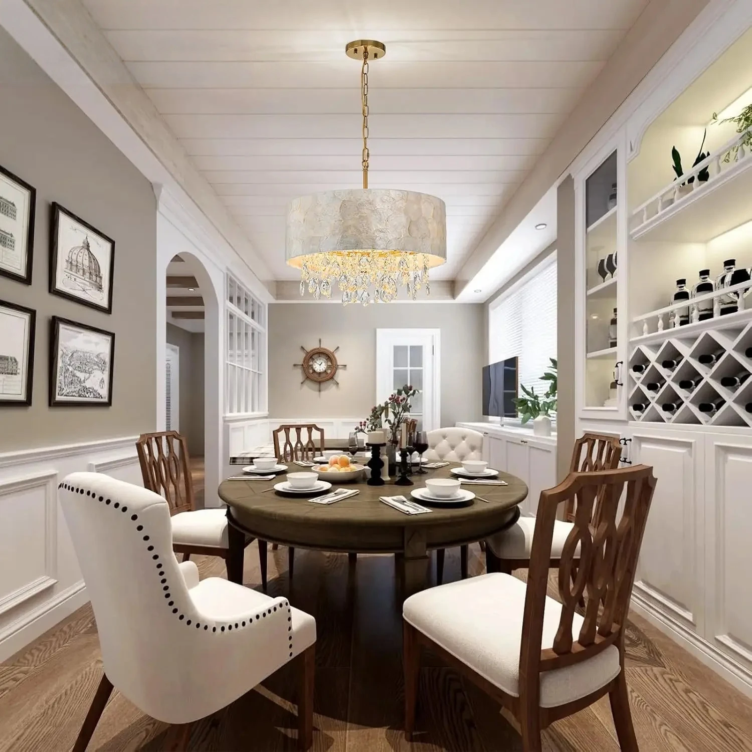 Shell Crystal Chandeliers For Bedroom Dining Room Coastal Style Round K9 Crystal Pendant Light Fixture Indoor For  Hallway