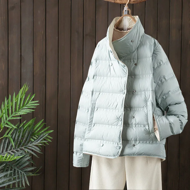 Abrigo de plumón de pato blanco para mujer, chaqueta de bloque de Color, parka acolchada, ropa de exterior, cálida, ligera y fina, Otoño e Invierno