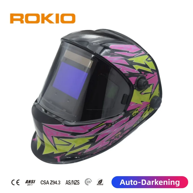 Hot Selling Solar Auto-Darkening Welding Helmet Large View Grinding Function UV IR Protection Custom Decal Welding Hood