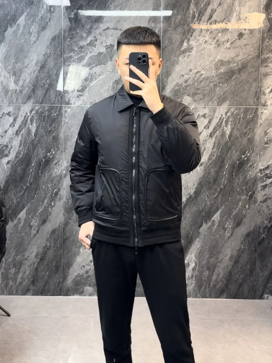 

Men's Pure Color down Jaet White Du down Collar Stand up Warmth Winter Faion Simple Sle Outerwear Polyester Fiber