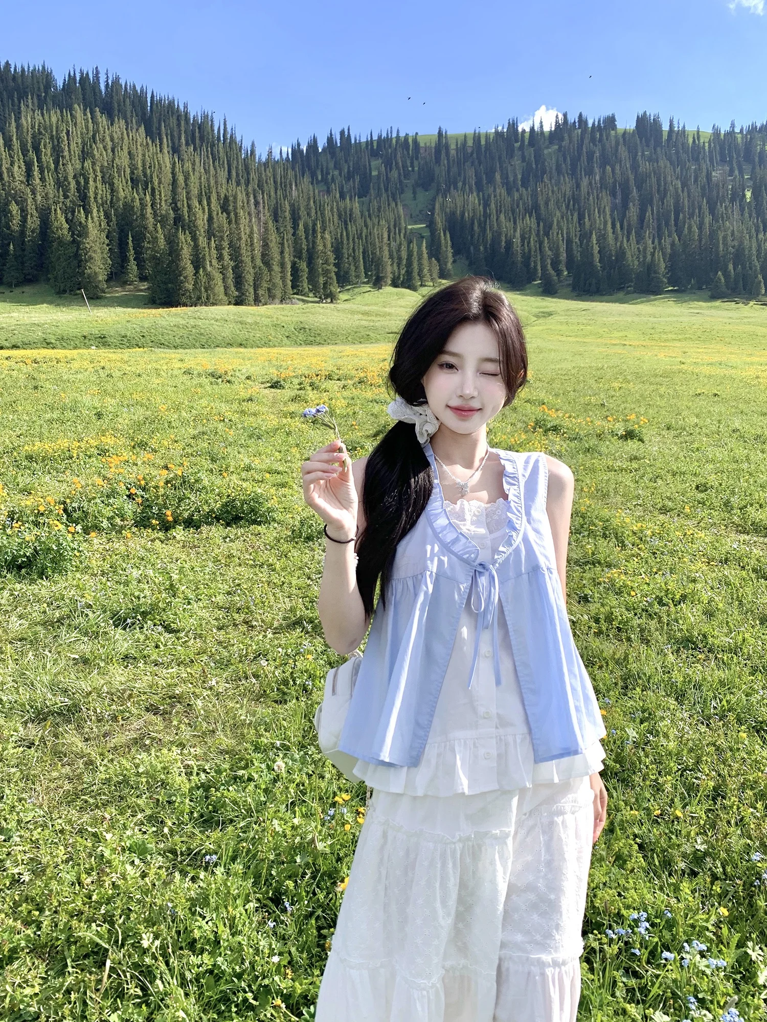 

Sweet Sle POKEMENG Mo Two-Piece Svel Girl's irt with Lace Trim V-Ne Loose Fit Breathable Thin Polyester Fiber