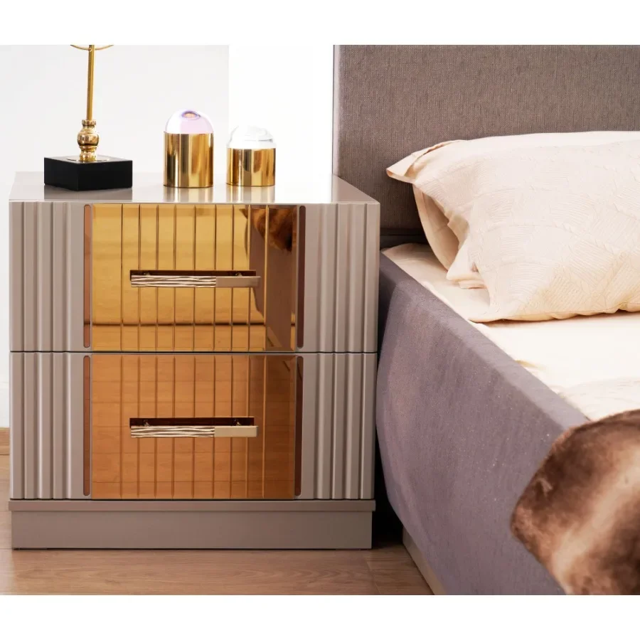 

Gold Detailed Nightstand made with Wood in Gray