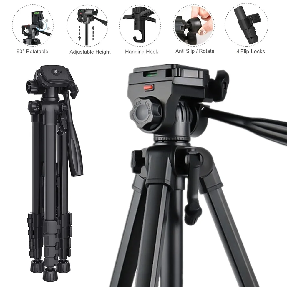 

175cm/68.9in Foldable Aluminum Alloy Camera Tripod for 360 Degree Panorama Photography, Portable Phone Mount for Video Recording